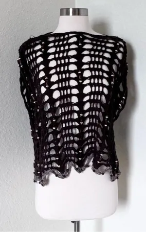 Zara Black Crochet Open-Knit Top thumbnail 1