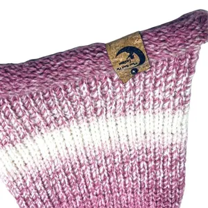 Handmade pom hat rose pink knit slouchy removable faux fur pompom adult winter thumbnail 3