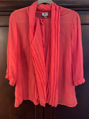 Worthington Coral-Red Sheer Tie-Neck Blouse thumbnail 1