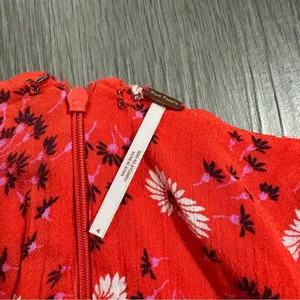 Free People Jinx Red & White Floral Print Cut Out Tie Front‎ Romper Dress Size 4 thumbnail 7