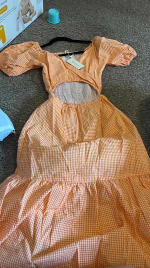 Sim & Sam White And Orange Gingham Dress thumbnail 1
