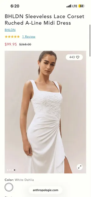 BHLDN Corset A Line White Dress thumbnail 4
