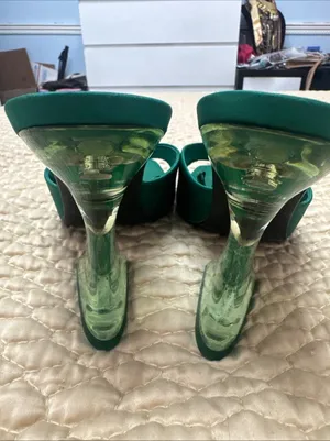 Zara Women’s Green Satin Strap Slides Square Front Chunky Block Acrylic Heel 39 thumbnail 8