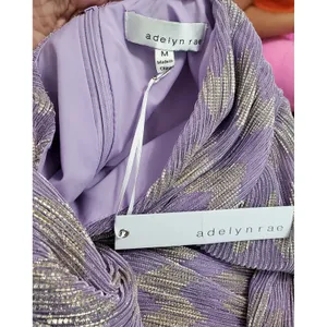 Adelyn Rae Lavender Gold Metallic Chevron Pleated Mini‎ Dress Long Sleeve Medium thumbnail 2