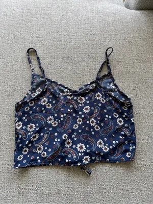 Altar'd State Navy Paisley Floral‎ Tie-Front Crop Cami thumbnail 2