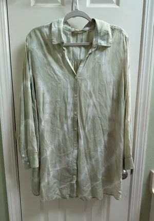 Soft Surroundings Tunic‎ Sz 1X Green Tie Dye Shirt Blouse Flowy Coverup Sheer thumbnail 1