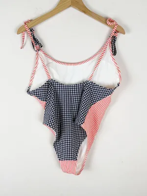 Aerie Scoop Gingham Striped Seersucker Cheeky One Piece Bathing Suit thumbnail 3