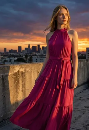 Loveappella Polish Pink Tiered Halter Maxi Dress Size Large NWOT thumbnail 1
