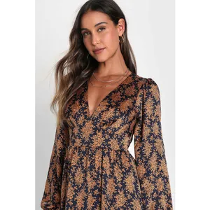 Lulus Graceful Impression Black and Orange Floral Print Midi Dress Satin S NWT thumbnail 4