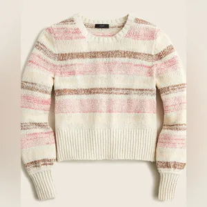 J. Crew Bouclé crewneck sweater in wide stripe (Sz L) Red Striped thumbnail 5
