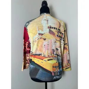 Euro Inspired Yukiko Cherry Blossom Graphic Knit Tee 3/4 Sleeve Y2K Art Top XL thumbnail 4