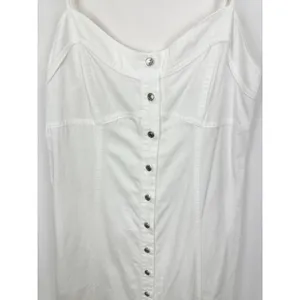 Free People Just Jill Maxi Denim Dress White A Line Sleeveless Pockets Medium thumbnail 7