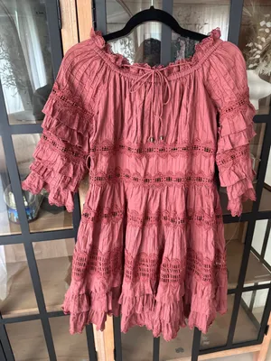 eyelet ruffle Corsair Frill Tier Dress Vintage Rose rust long sleeve thumbnail 2