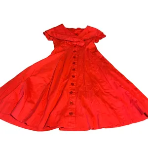Vintage 1950'S Handmade Square Pattern Red Cotton Day Dress (S) thumbnail 9