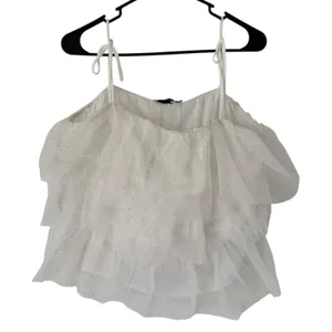 NWT Lush White Chiffon Tiered Mesh Gold Dot Tank Top Juniors Size XL thumbnail 2