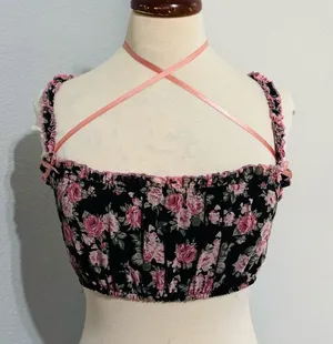 Cider Women‎ Floral Black and Pink Spaguetti straps Cropped Tank Top Size S thumbnail 1
