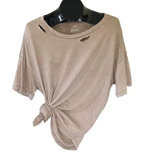 aerie Distressed oversized Crewneck Tee in Taupe Beige thumbnail 1