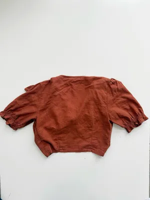 Abercrombie & Fitch Linen Blend Front Tie Cropped Top - Rust - Medium thumbnail 5