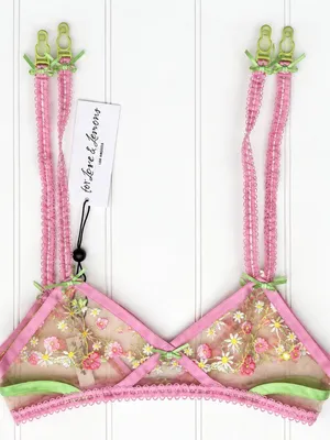 For Love & Lemons Tutti Frutti Shimmer Garter Belt S Pink Floral Embroidered NWT thumbnail 2