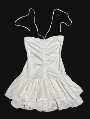 Kimchi Blue White mini halter dress with built-in shorts & ruffled hem thumbnail 5