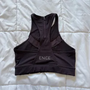 ENCE Womens High Neck Mesh Racerback Sports Bra Espresso Brown Large Zip Back‎ thumbnail 4