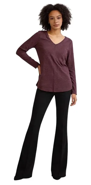 APT 9 Modern‎ Essentials V Neck Tunic Long Sleeve Shirt Burgundy Gold Glitter thumbnail 1