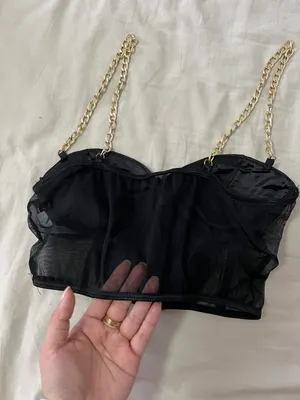Black Satin Mesh Bustier With Gold Chain thumbnail 3