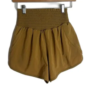 Offline by Aerie Women's Size S Real Me Smocked Running Tan Shorts‎ gym exercise thumbnail 1