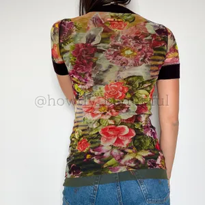 Vintage 2000's Jean Paul Gaultier Soleil Striped Floral Mesh Top Size medium thumbnail 5