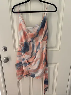 Selfie Leslie Bebe Satin Cowl Neck Wrap Dress Watercolor Print Multi Size Small thumbnail 2