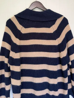 CARLY JEAN Los Angeles Blue Tan Stripe Collar Button Sweater Medium/Large thumbnail 7