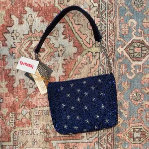 TJMaxx Go Team Navy and Silver Football Beaded Shoulder Bag thumbnail 3