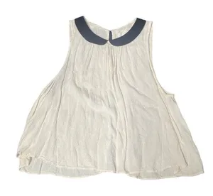 Cooperative‎ Urban Outfitters Cream Peter Pan Collar Button Back Babydoll Top M thumbnail 1