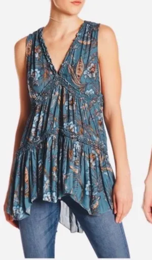 Free People Purple Haze Floral Long Tunic, Medium thumbnail 1