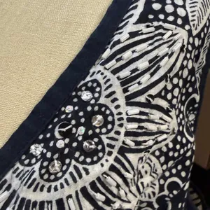 Lola P 2X Black White Floral Beaded Sleeveless‎ Cotton Dress Midi Bohemian Indie thumbnail 3