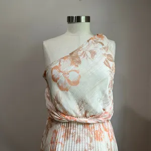 Express Metallic Floral‎ One Shoulder Front Twist Pleated Maxi Dress Size M thumbnail 5