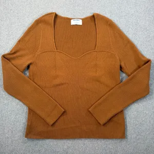 Old Navy Women's XL Brown Ribbed Knit Sweetheart Neckline Long Sleeve Sweater thumbnail 1