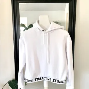 ZYIA White Cropped Hoodie Sweatshirt thumbnail 3