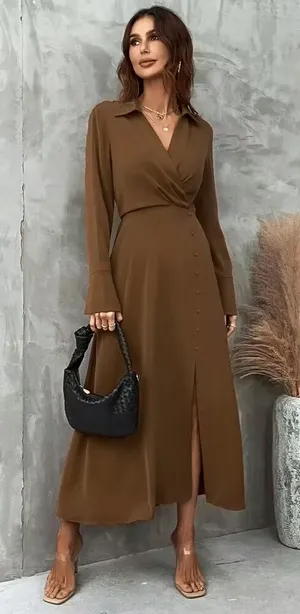 Shein satin long-sleeve maxi shirt dress thumbnail 1