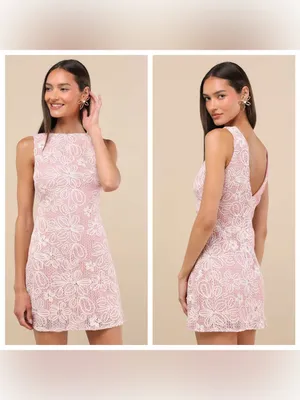 Lulu's Fenicia Light Pink Abstract Floral Embroidered Mini Dress thumbnail 2