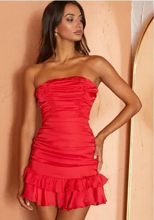 Selfie Leslie Red Annabella‎ Strapless Frill Hem Mini Dress Size Medium thumbnail 1