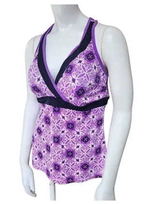 St. John's Bay Women's Purple Patterned Racerback Tankini Top Size 14 thumbnail 1