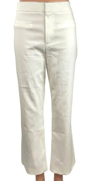 Zara White Flared High Waist Crop Formal Career Office Dress Pants Trousers Sz L thumbnail 1