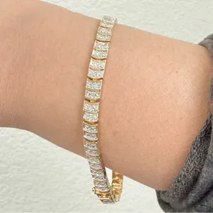 Vintage Signed M Gold-tone Diamond Illusion NO Stone 8 1/2” Tennis Bracelet 13g. thumbnail 2