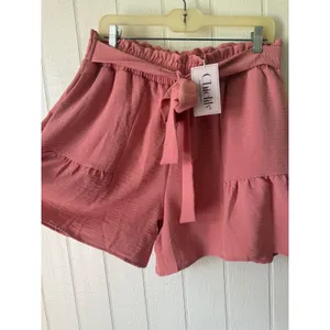 Chiclily Pink Paperbag Waist Ruffle Hem Shorts XL NWT thumbnail 2