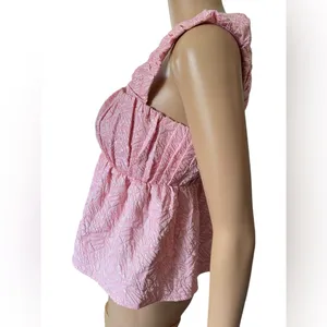NEW Entro Pink Preppy Barbie Textured Pleated Babydoll Crop Top thumbnail 4