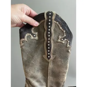 Gianni Bini Distressed Western Cowboy Boots 7.5 (fit like 6) Brown Leather Studded Rodeo Edgy thumbnail 4