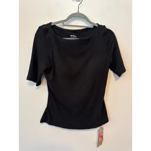 OGL Move Black Size S Short Sleeve Boatneck Built-in Bra Brami Top New thumbnail 2