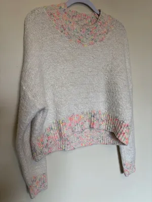Free People Stardust Multicolored Sweater Sz M Confetti Knit Mock Neck Cropped thumbnail 2