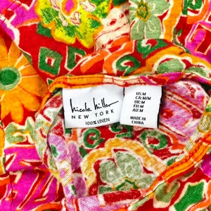 Nicole Miller Colorful Floral Abstract Linen Casual T-Shirt thumbnail 8